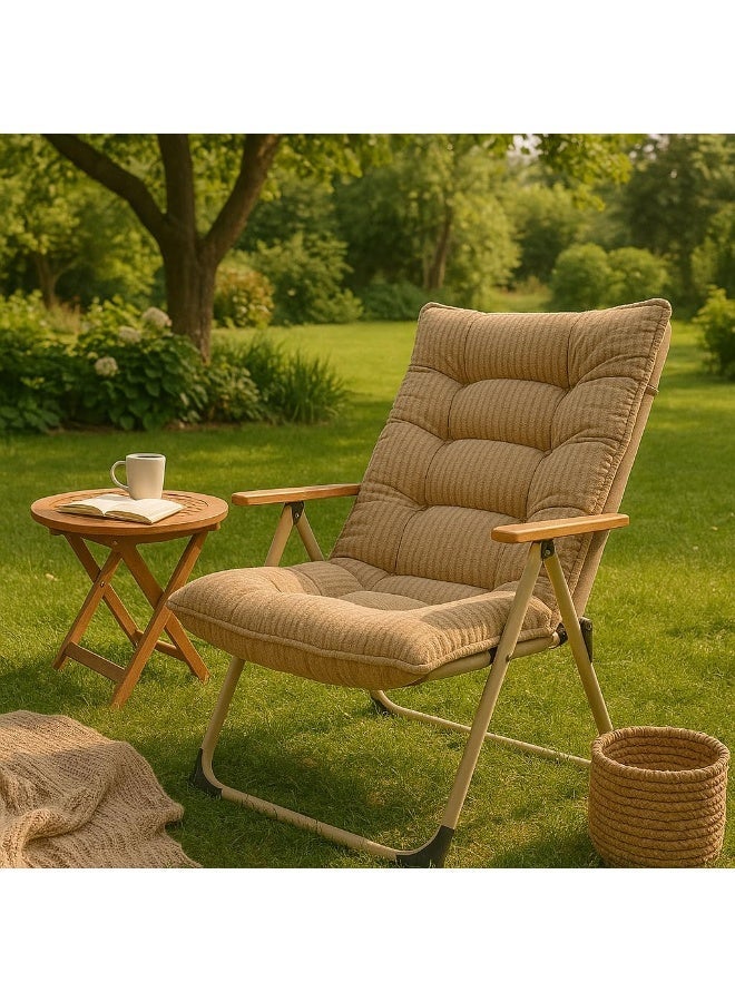 Folding Recliner Chair with Thick Padded Cushion – Adjustable Ergonomic Chair for Indoor and Outdoor Use, Sturdy Metal Construction and Premium Corduroy Cushion - Image 2